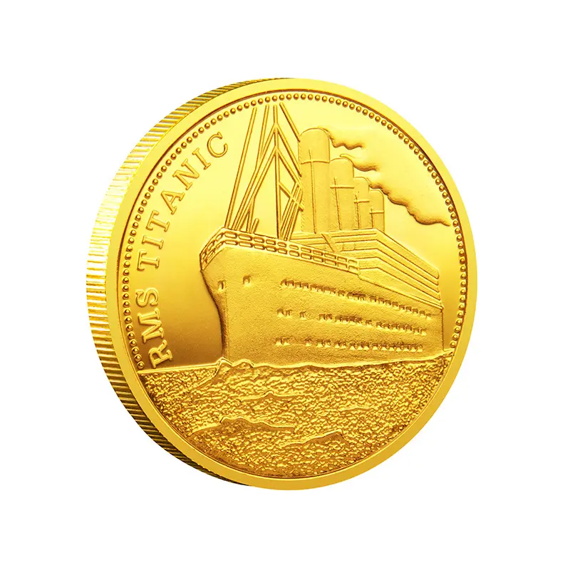 Moneda de metal para regalo, moneda conmemorativa del titanic rms de línea de ruta dorada y plateada personalizada