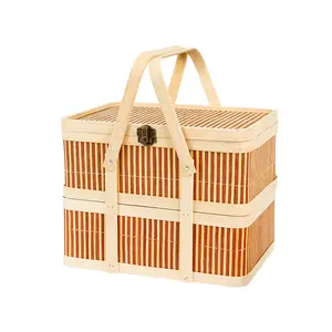 Cesta de bambu para presente de caranguejo peludo, prato de ovo de camada dupla e camada única, ideal para venda