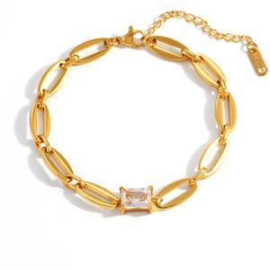 Fashion Chain Link <b>Bracelet</b> <b>Set</b> 18k Gold Plated Zinc Alloy Geometric Oval Rings Bezel Setting For Women Jewelry Accessory - Product Image 5