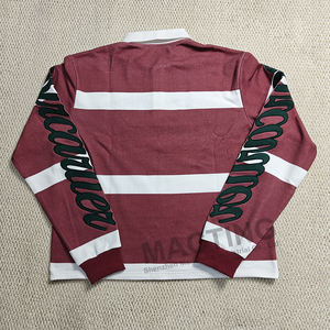 Logo con etichetta personalizzata Camicie Vintage Vintage in stile retrò con ricamo 3D con motivo <span class=keywords><strong>a</strong></span> maniche lunghe oversize con bottoni <span class=keywords><strong>Polo</strong></span> da Rugby - Product Image 3