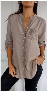 Custom Elegant <strong>Ladies</strong> Sexy Shirts Casual <strong>Top</strong> Long Sleeve Turn-down Collar <strong>Glitter</strong> Sequin Shirts Black Women Shirts 2026 - Product Image 4