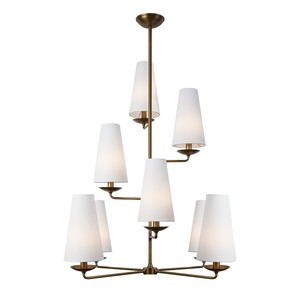 โคมไฟระย้าทรงกรวยสำหรับโรงแรม โคมไฟห้อยเพดาน 8 ดวง ทำจากผ้าลินินและโลหะ สไตล์เรียบง่าย สีทองเหลือง ผลิตในจีน - Product Image 3