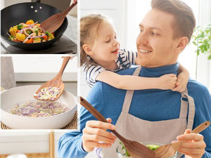 Ustensiles de cuisine en bois faits à la main, écologiques, durables, de qualité alimentaire, 6 pièces, ustensiles de cuisine en bois de teck naturel, ensemble de spatules et de cuillères - Product Image 3