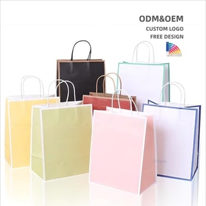 Colourful Kraft Gift Packaging Tote Green Craft Ribbon Handle Paper Tea Bags Luxury Logo