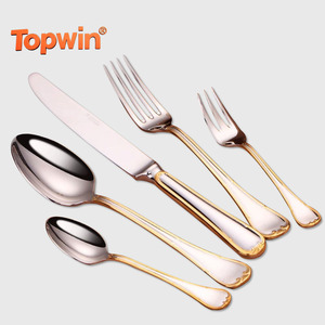 <b>Gold</b> Plated Stainless Steel Cutlery Set Elegant 18-10 Steel Heavy Weight Flatware Tableware <b>Mirror</b> <b>Gold</b> Cutlery Dishwasher Safe - Product Image 1