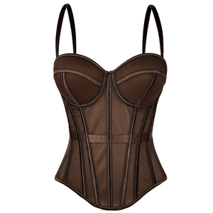 Vente Chaude : Haut <span class=keywords><strong>Corset</strong></span> Halter Couleur Unie avec Baleines pour Femme, <span class=keywords><strong>Camisole</strong></span> en Maille Transparente Amincissante, Vêtement d'Extérieur pour Soirées et Clubs - Product Image 3