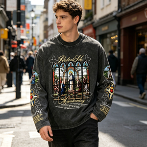 Camiseta Personalizada <span class=keywords><strong>de</strong></span> Estilo Urbano con Estampado Religioso para <span class=keywords><strong>Hombre</strong></span>, Manga Larga, Cuello Redondo, Sudadera Otoñal - Product Image 2