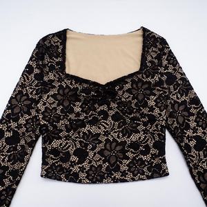 Viviblook D25ST405 automne Sexy nouvelle dentelle voir à travers haut à manches longues pantalon court deux pièces ensemble pour les femmes - Product Image 5