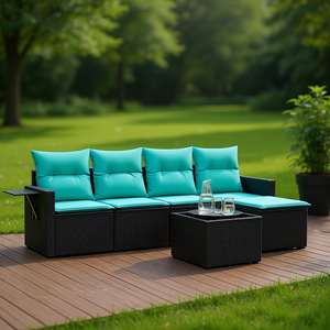 Set di divani da giardino in polyrattan nero da 6 pezzi con cuscini, mobili da giardino, posti a sedere all'aperto - Product Image 3