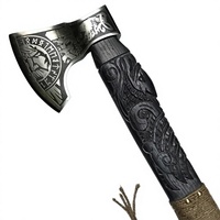Hache à tête barbue Jexmoo 4 1/2 pouces, faite à la main, en acier à haute teneur en carbone, manche en bois de rose, fourreau en cuir, pour l'extérieur et le bricolage