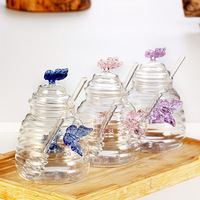 Pot à miel créatif en verre borosilicate en forme d'abeille avec cuillère intégrée 280ml 500ml, rangement de cuisine, cadeau, logo personnalisé, hermétique