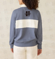 Sweater Wanita Fleece Lembut Model Quarter Zip Warna Blok OEM, Bordir Kustom Polos Bergaris, Pakaian Aktif