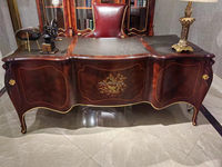 Bureau de style américain sculpté rétro classique en bois sculpté chêne rouge brun bureau sculpté avec bibliothèque en bois étagère