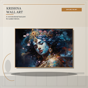 <strong>Krishna</strong> Hindu Devotional Portrait Canvas Wall <strong>Art</strong> Two Artwork Options for Home Altar Meditation Room Hotel Interior - Product Image 1