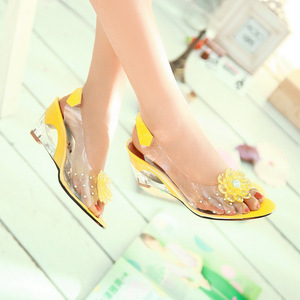 Summer Fashion Water Flower Fish Mouth Sandals Slope Heel Large Sandals Women's Shoes - Product Image 4