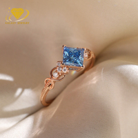 Ensemble de bagues de luxe en or rose 14 carats avec diamants de laboratoire bleus taille princesse, inspirés de la nature, 1, 2 ou 3 carats, pour mariée