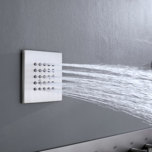 Cabezal de ducha cuadrado de latón cepillado dorado con rociador de chorro de alta presión, masaje y efecto lluvia, y rociador lateral oculto para baño - Product Image 1