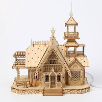 Vente en gros de puzzles 3D en bois, maison de campagne européenne, modèle de construction de villa à assembler soi-même