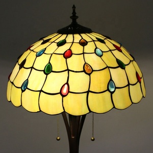 LongHuiJing 16-Inch Traditional Vintage Tiffany Style Handmade Stained Glass 2 Light LED Resin <b>Base</b> Floor <b>Lamp</b> Home Decor - Product Image 5