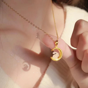 Rabbit Zodiac Pendant Hetian Jade White Jade Inlaid Gold Chain Necklace For Women Everyday Wear - Product Image 4