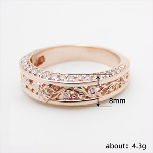 CAOSHI トレンディな女性用3Aジルコンリング、絶妙な中空の花のデザイン、ウェディング、スイートガールズ、ローズゴールドメッキ、ファッションジュエリーリング - Product Image 5