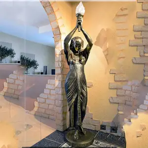 Outdoor Life Size Antique Brass Women Statue Lamps Modern Home Decoration Bronze Lady Statue Lamp