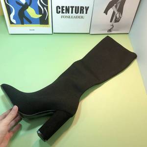 Large Stretchy Fashion Chunky Heel Woman Knitted <b>Knee</b> <b>High</b> Boots Women Bootie - Product Image 6