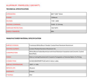 Calentador para Estudio de Yoga y Pilates, 1200W, Cristal de Carbono, Marco de Aluminio, Blanco, Sin Ruido, Calentamiento Rápido, Ahorro de Energía - Product Image 6