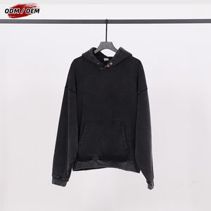 Sweat à capuche vintage noir pour homme, coupe oversize et carrée, en molleton délavé style batik, avec fermeture à boutons-pression, idéal pour l'hiver, service OEM disponible - Product Image 2