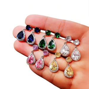 Orecchini di lusso in argento 925 con cristalli a goccia e montatura a castone per donna, gioielli da festa, orecchini con strass blu effetto diamante - Product Image 1