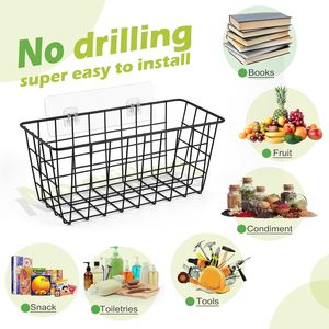 Lot de 2 paniers de cuisine suspendus, organisateur de rangement mural en fil métallique adhésif, panier à fruits sans perçage pour porte de placard, garde-manger - Product Image 3