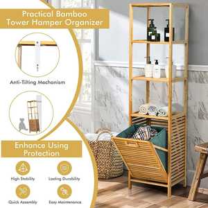 JQ Panier <span class=keywords><strong>tour</strong></span> en bambou personnalisé Panier à linge inclinable avec étagère à 3 couches pour salle de bain - Product Image 5