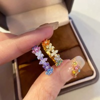 Bague ajustable R22 en laiton plaqué argent avec zircone cubique œuf de pigeon, grappe de fleurs colorées, bijoux de luxe tendance, vente en gros