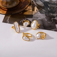 Bague minimaliste en acier inoxydable plaqué or 18 carats avec perle baroque, ouverture asymétrique, forme extraterrestre, ajustable, bijoux pour femmes