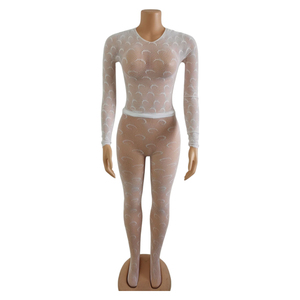 ชุดแฟชั่น Z5230-2026 สำหรับผู้หญิง ชุดเซ็กซี่สำหรับออกงานกลางคืน เสื้อลูกไม้ซีทรู กางเกงรัดรูป ชุดเซ็ต 2 ชิ้น ชุดกางเกงตาข่ายเข้าชุดสำหรับผู้หญิง - Product Image 6