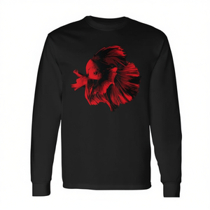 T-shirt rouge à manches longues Betta Fish pour les propriétaires d'aquariums - Product Image 2