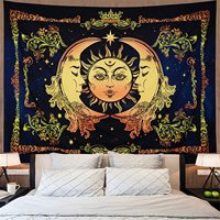 Tapisserie murale en polyester motif Couronne Soleil Lune Or, impression HD, résistante à la décoloration, légère, vente en gros