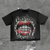 T-shirt personnalisé pour homme, streetwear, 300 g/m², coupe ample, avec strass, surdimensionné, en coton, imprimé graphique, effet vintage