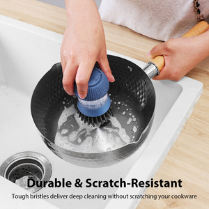 Spazzola per Piatti Igienica in PP TPR Blu-Grigio <span class=keywords><strong>con</strong></span> Supporto e Dispenser di Sapone per Cucina e Ristorante - Product Image 3