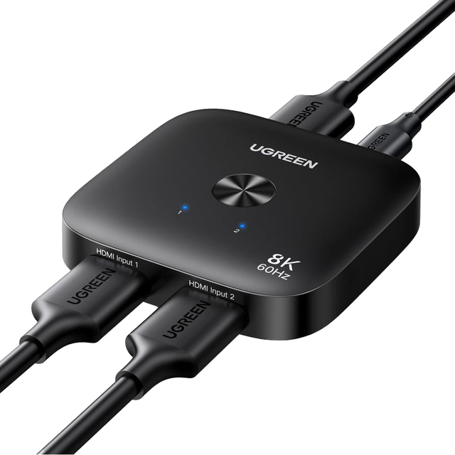 UGREEN HD-MI2.1 Splitter Switch 2 in 1/1 in 2 Out 8K 60Hz Compatible Monitor HD-MI Switcher for Atmos 48Gbps Supports PS5 Xbox