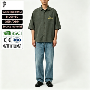 เสื้อเชิ้ตผู้ชายสไตล์วินเทจ แขนยาว ผ้าถัก ระบายอากาศได้ดี ทรงปกติ ติดกระดุม สวมใส่สบาย - Product Image 1