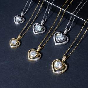 Collar con Colgante de Doble Corazón de Moissanita de Corte Brillante VVS1 de 3/2/1 Quilates, Cadena de Plata de Ley 925, Regalos de Joyería para Cumpleaños, Collar de Amor GRA - Product Image 1