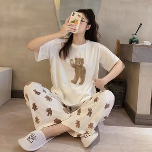 Pyjama d'Été pour <span class=keywords><strong>Femme</strong></span> à Manches Courtes, Ensemble de Nuit Ample <span class=keywords><strong>Grande</strong></span> <span class=keywords><strong>Taille</strong></span> avec Imprimé Dessin Animé, Vêtements d'Intérieur pas Chers pour Dames - Product Image 4