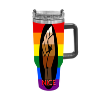 Tasse isotherme personnalisée en acier inoxydable de 40 oz avec poignée, motif arc-en-ciel gay polyamour, pour la conduite autonome sur autoroute et le camping de loisirs