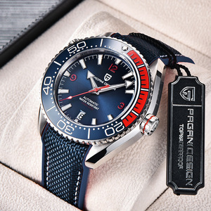 Pagani Design Men's Mechanical <b>Watch</b> Stainless Steel <b>Case</b> 16mm Automatic Water Resistant Date Display Blue Red Strap - Product Image 4