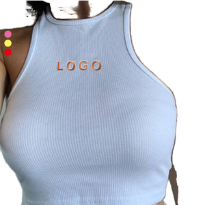 Camiseta de tirantes de verano para mujer, con logo personalizado impreso, diseño ajustado, nuevo modelo, a bajo precio, de color sólido. - Product Image 4