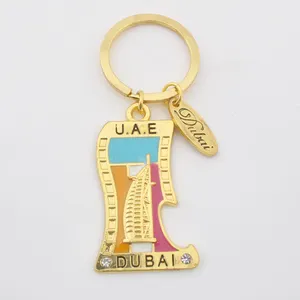 Bán buôn tùy chỉnh Vàng BURJ AL ARAB Dubai Keychain UAE lcons du lịch lưu niệm móc chìa khóa