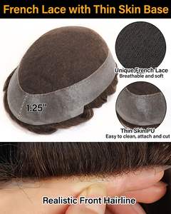 Système de remplacement de <span class=keywords><strong>cheveux</strong></span> humains indiens naturels Prothèse dentelle française et PU Australie Base hommes Toupet <span class=keywords><strong>cheveux</strong></span> Patch pour hommes - Product Image 2