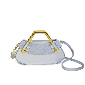 Sac à main pour femme avec poignée triangulaire en métal, imprimé léopard, sac à bandoulière tendance avec sangle amovible, sac à bandoulière - Product Image 4
