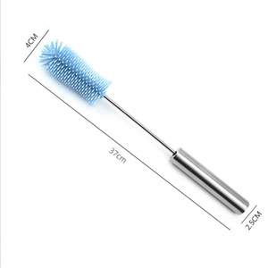Brosse de nettoyage magique en silicone en acier inoxydable élégant à long manche presse semi-automatique rotative pour nettoyer les biberons en verre - Product Image 2